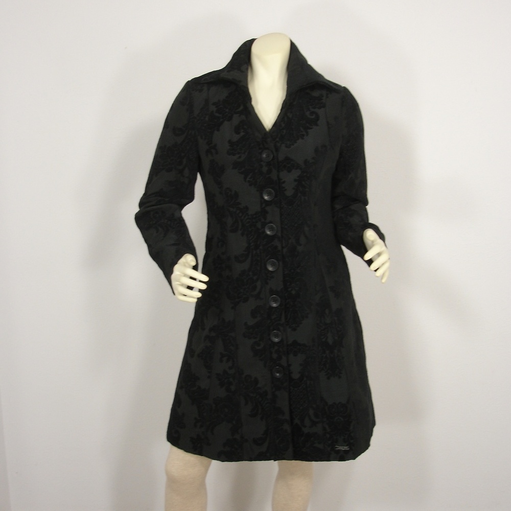 DESIGUAL BLACK EMBOSSED TAPESTRY COAT 40